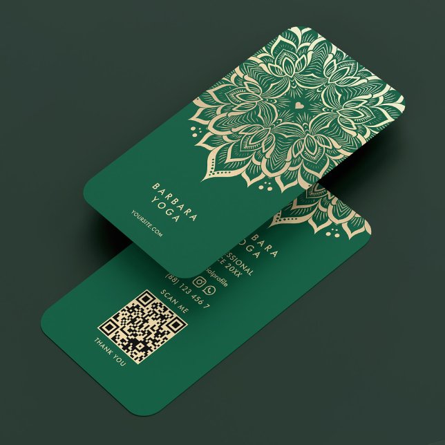 Carte De Visite Wellness Coach Yoga Mandala Elegant Hunter Green (Créateur téléchargé)
