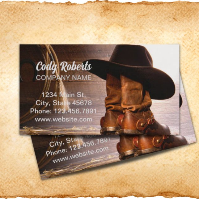 Carte De Visite western country brun grange bois cowboy bottes (western country brown barn wood cowboy boots business card)