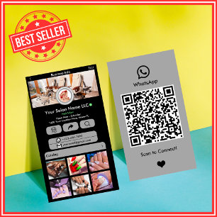 Carte De Visite WhatsApp Nail Salon Grey Social Media QR Code