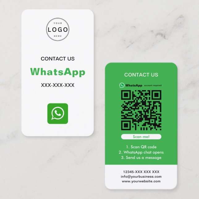 Carte De Visite WhatsApp QR Code Logo minimaliste simple (Devant / Derrière)