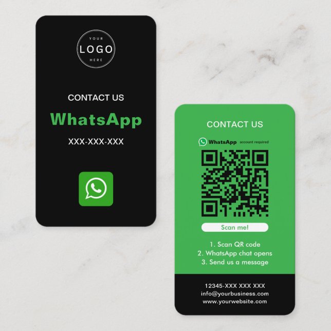 Carte De Visite WhatsApp QR Code Logo minimaliste simple (Devant / Derrière)
