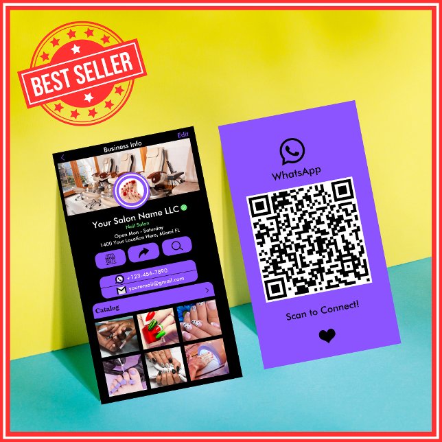 Carte de visite WhatsApp Salon de Manucure Violet  (Créateur téléchargé)