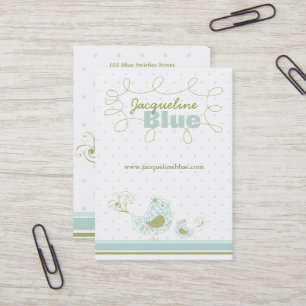 Carte De Visite Whimsical Blue Maman Et Bébé Oiseau Damask Fils