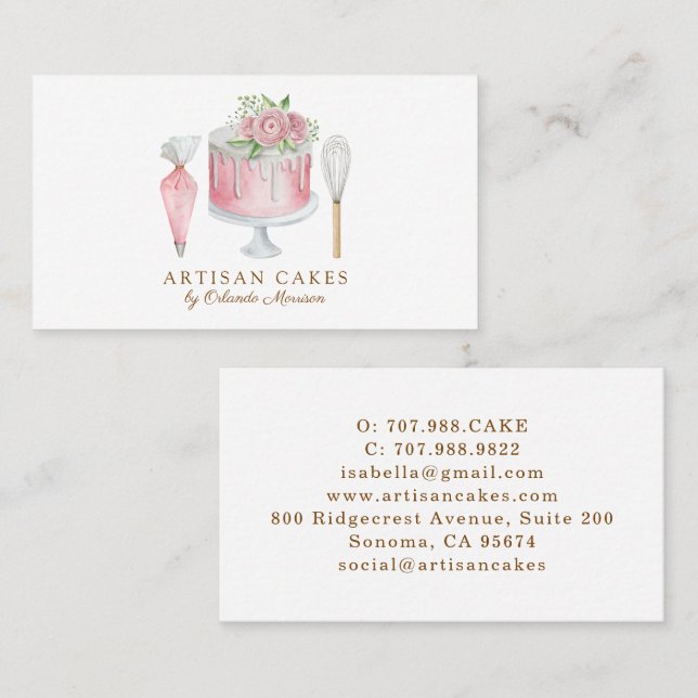 Carte De Visite Whimsical Cake Baker Bakery (Devant / Derrière)