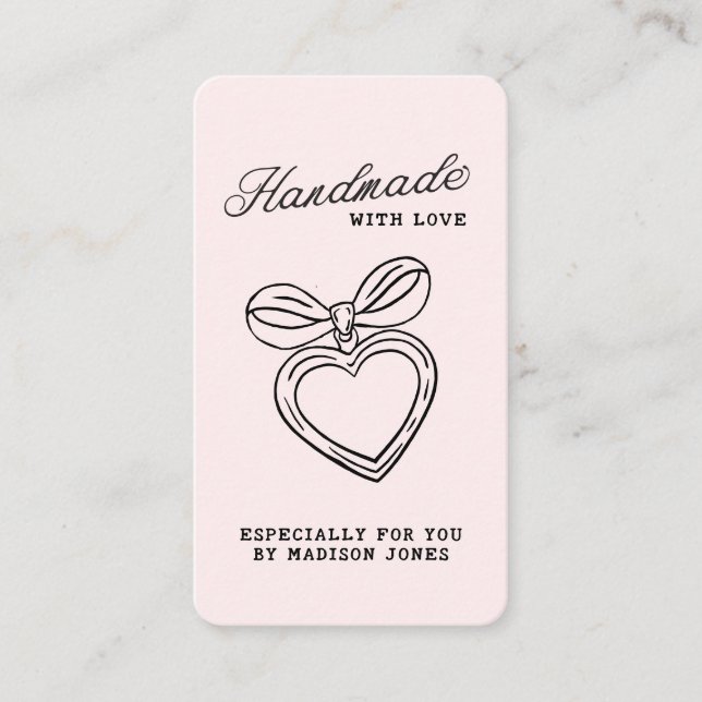 Carte De Visite Whimsical Handmade with Love Script Heart Bow (Devant)