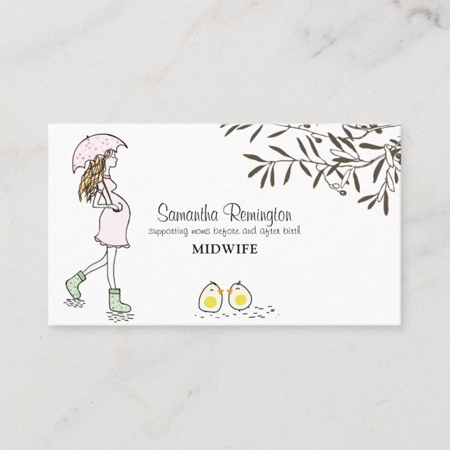 Carte De Visite Whimsical Illustrated Midwoman Doula Pregnant Mama (Devant)