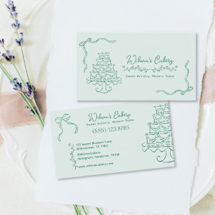 Carte De Visite Whimsical Main tiré Mariage Boulangerie de gâteau 