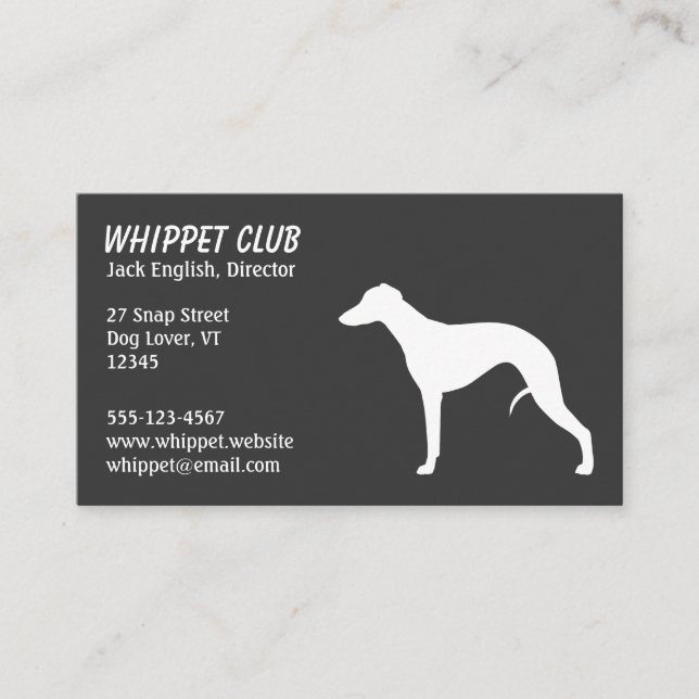 Carte De Visite Whippet Silhouette gris et blanc | Chien pour anim (Devant)