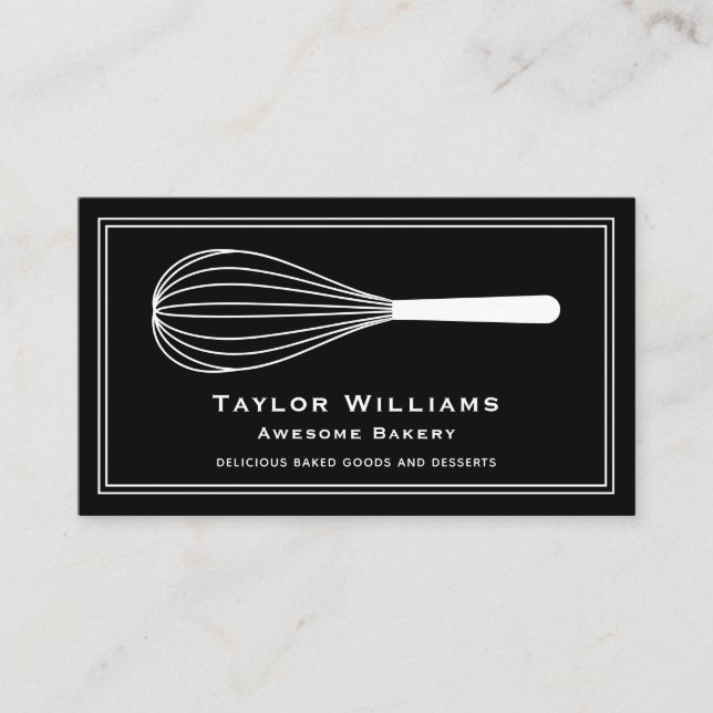 Carte De Visite Whisk Bakery Baker Bake Shop Café noir et blanc (Devant)