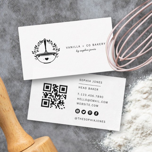 Carte De Visite Whisk Bakery Caterer Business QR Code (Créateur téléchargé)