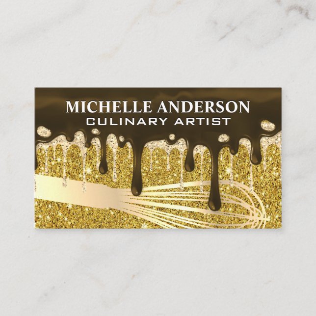 Carte De Visite Whisk d'or | Chocolat Gold Parties scintillant Dri (Devant)