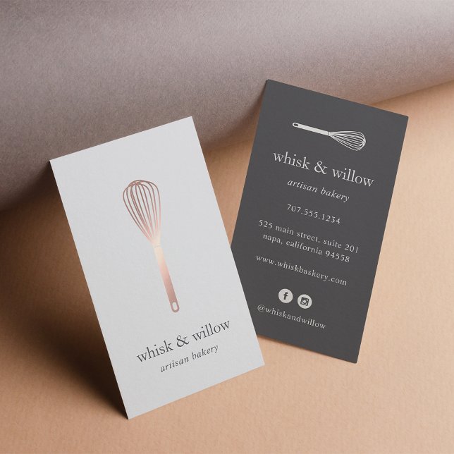 Carte De Visite Whisk d'or rose | Boulangerie | Chef | Traiteur (Créateur téléchargé)