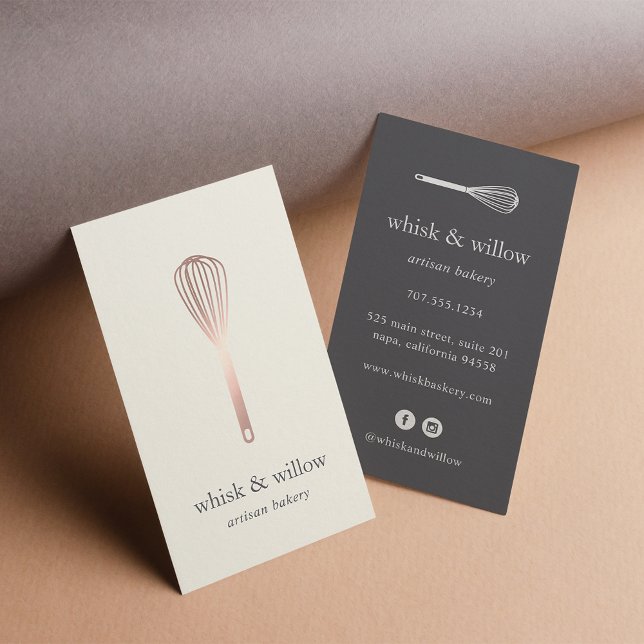 Carte De Visite Whisk d'or rose | Boulangerie | Chef | Traiteur (Créateur téléchargé)