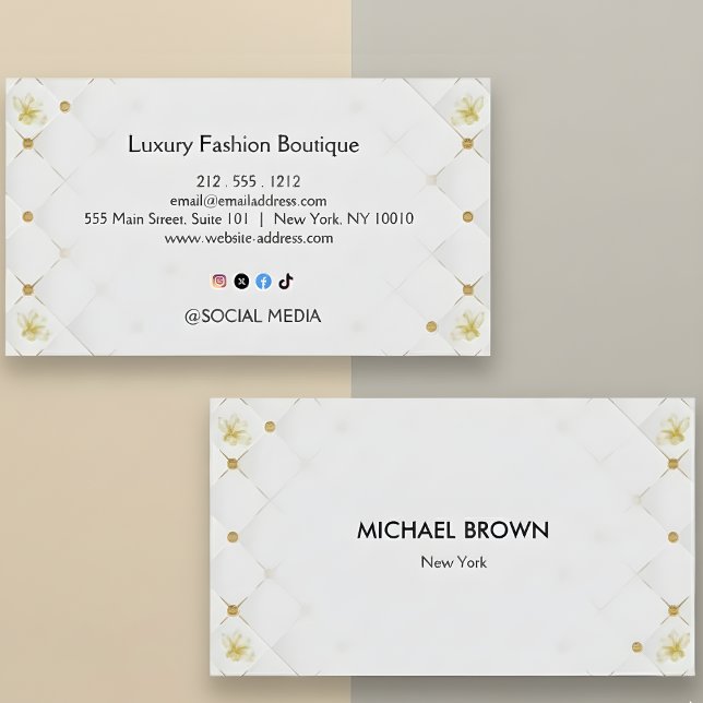 Carte De Visite White and Gold Business Card Template (Créateur téléchargé)
