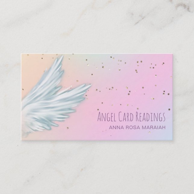 Carte De Visite *~* White Angel Wings Starry Pastel Rainbow (Devant)
