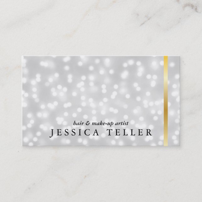 Carte De Visite White Bokeh Gold Bar (Devant)