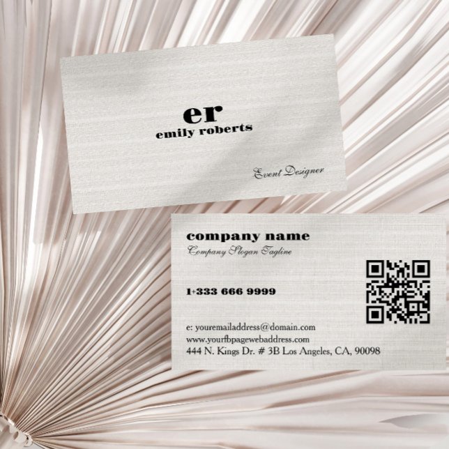 Carte De Visite White Burlap Linen QR Code Business Card (Créateur téléchargé)