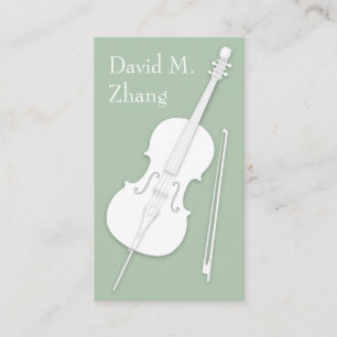 Carte De Visite White Cello & Bow Pea Green String Player enseigna