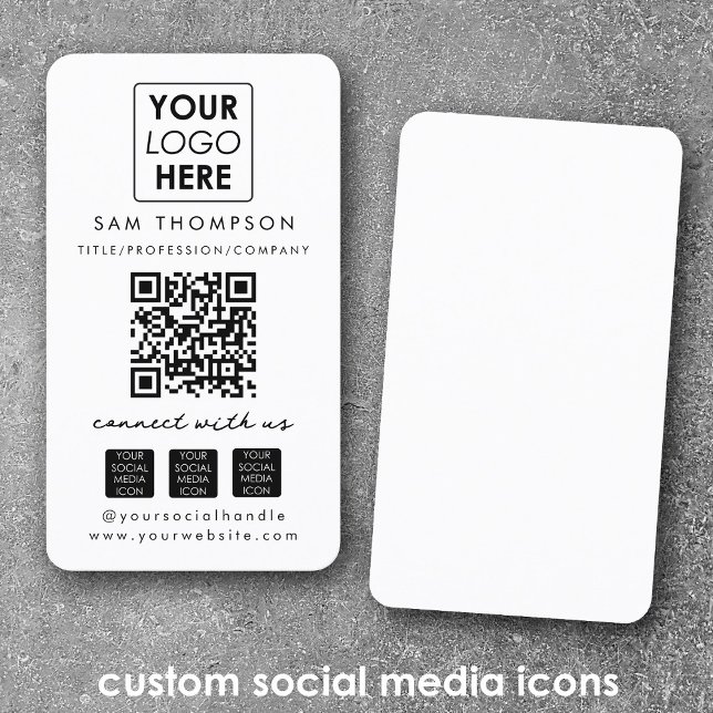 Carte De Visite White Connect with Us Social Media QR Code Logo (White Connect with Us Social Media QR Code Logo Business Card)