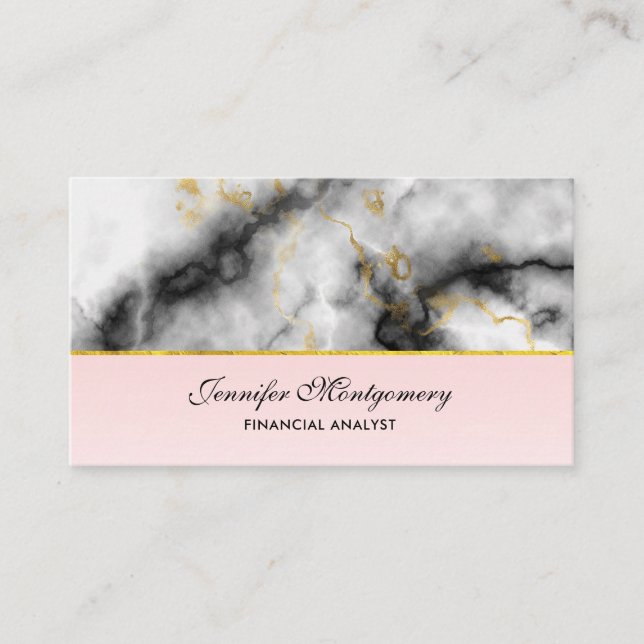 Carte De Visite White Gray Marble with Gold Ribbon (Devant)