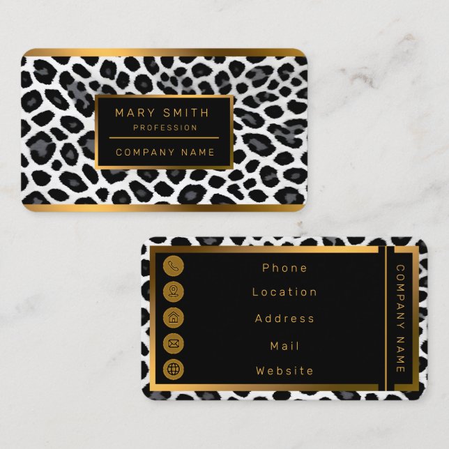 Carte De Visite White Leopard Elegant Populaire Collection de luxe (Devant / Derrière)