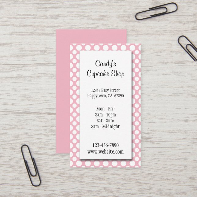 Carte De Visite White Polka Dots on Pink Editable Business Card (Devant/Arrière en situation)