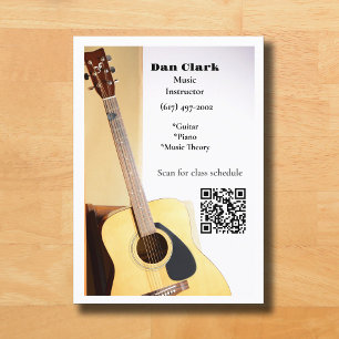 Carte De Visite White QR Code Music Enseignant Guitare acoustique