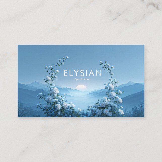 Carte De Visite White Rose Floral and Blue Mountain Sunset (Devant)