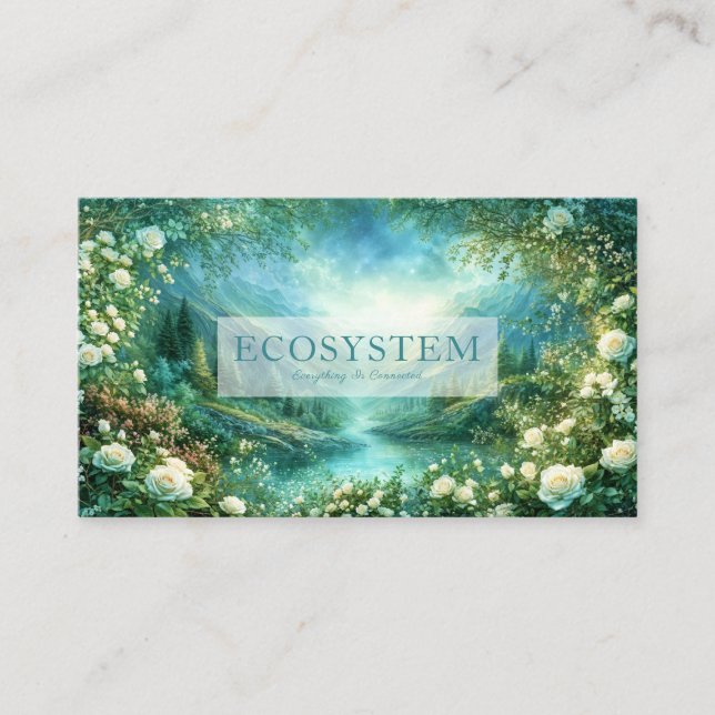 Carte De Visite White Rose Floral and Glowing Green River Valley (Devant)
