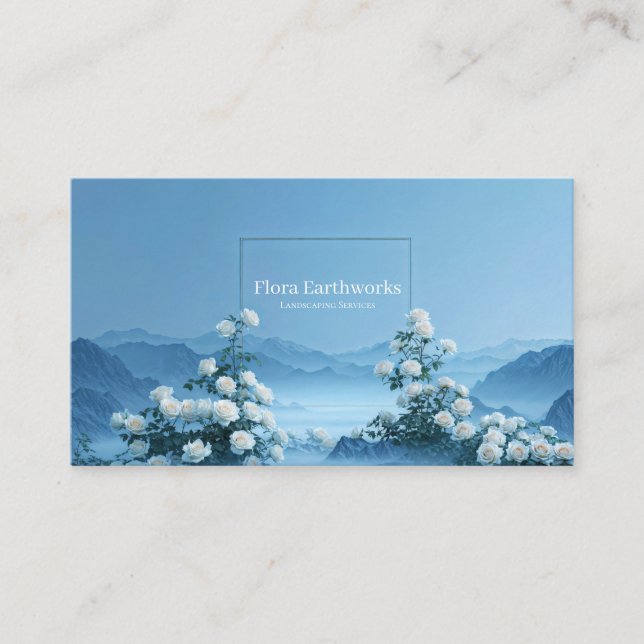 Carte De Visite White Rose Floral and Misty Blue Mountain Frame (Devant)