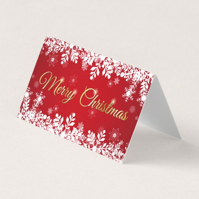Carte De Visite White snowflakes on red Merry Christmas (Devant)
