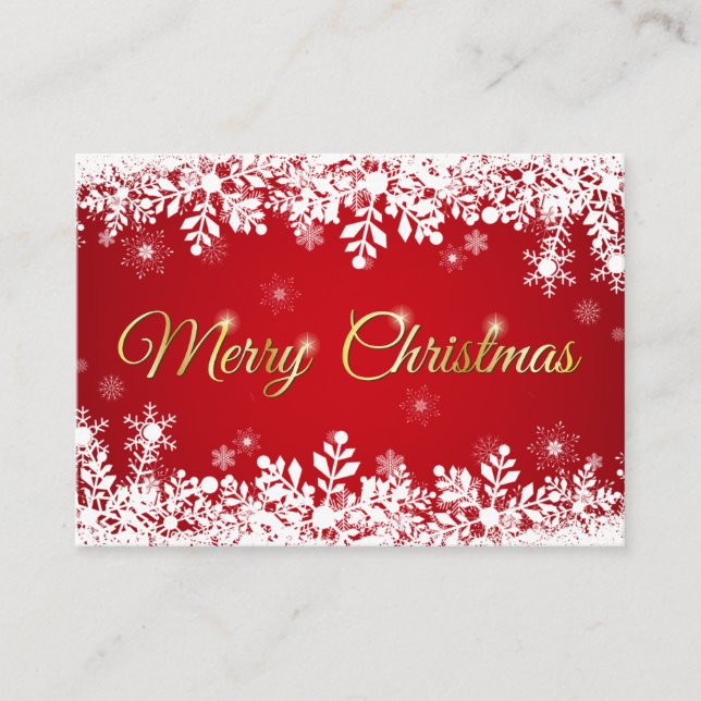 Carte De Visite White Snowflakes on Red Merry Christmas (Devant)