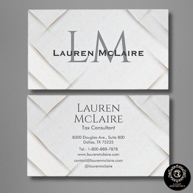 Carte De Visite White Sparkle & Gold Accent Monogram Business Card (Créateur téléchargé)