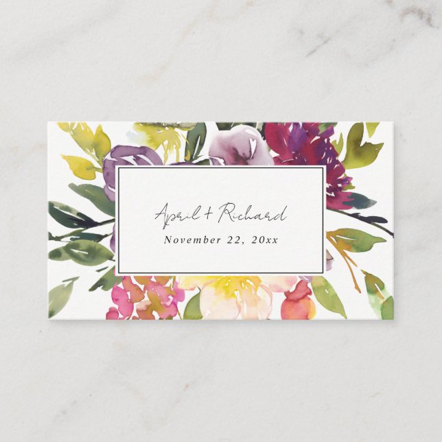 CARTE DE VISITE WHITE YELLOW BLUSH BURGUNDY FLORAL WEDDING WEBSITE (Devant)