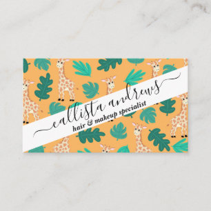 Carte De Visite Wild Cute Green Orange Giraffe Feuille Motif