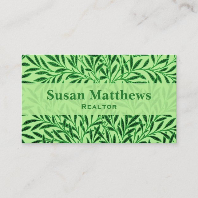 Carte De Visite William Morris Willow Motif, Light Jade Green (Devant)
