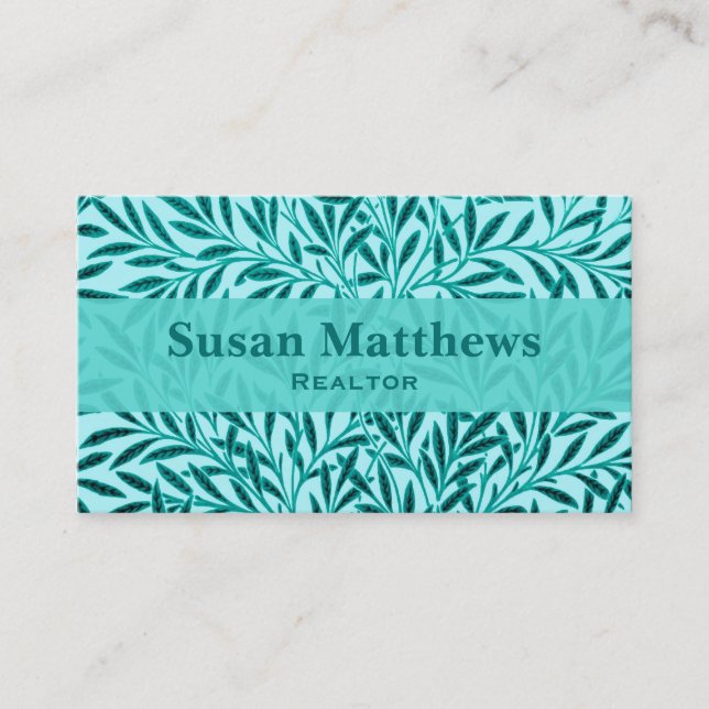 Carte De Visite William Morris Willow Motif, Turquoise & Aqua (Devant)