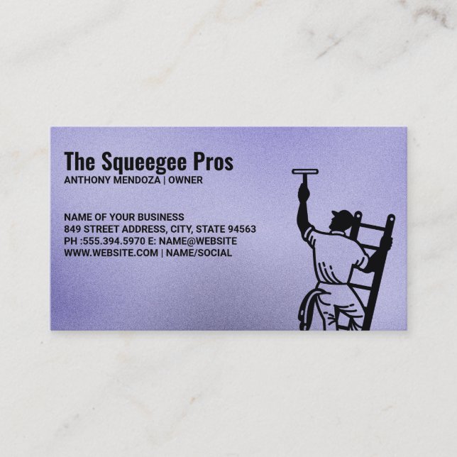 Carte De Visite Window Cleaners | Guy on Ladder with Squeegee (Devant)