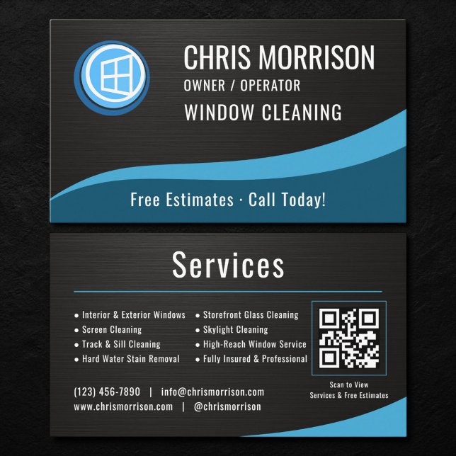 Carte De Visite Window Cleaning QR Code Metallic (Créateur téléchargé)