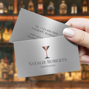 Carte De Visite Wine Bartender Sommelier moderne Argent