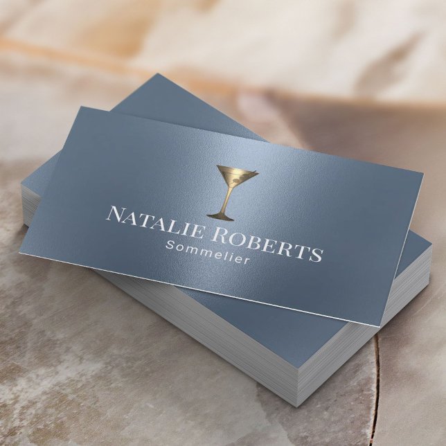Carte De Visite Wine Bartender Sommelier moderne Dusty Blue (Créateur téléchargé)