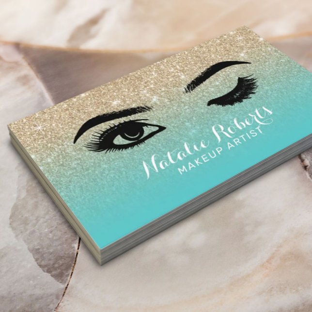 Carte De Visite Wink Eye Lashes Eyelash Salon Turquoise & Gold Par (Créateur téléchargé)