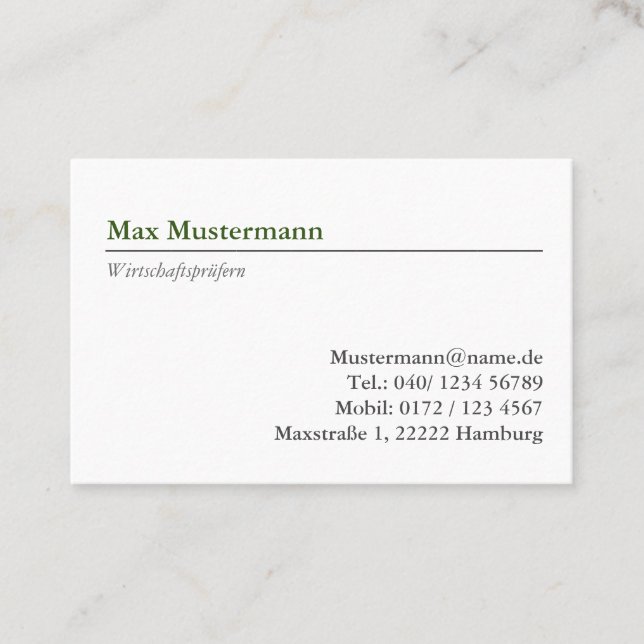 Carte De Visite Wirtschaftsprüfern Visitenkarte (Devant)
