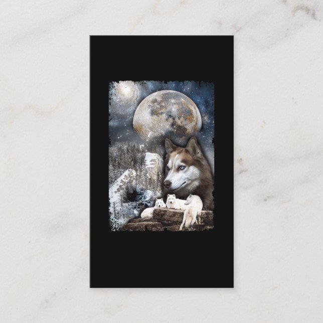 Carte De Visite Wolf Family Moon Winter Mountain Wolfs (Devant)