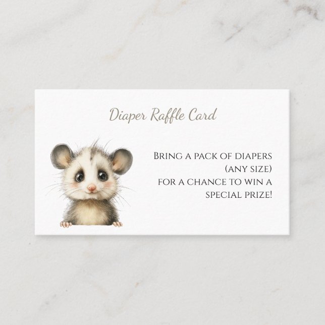 Carte De Visite Woodland Opossum Baby Shower • Diaper Raffle (Devant)