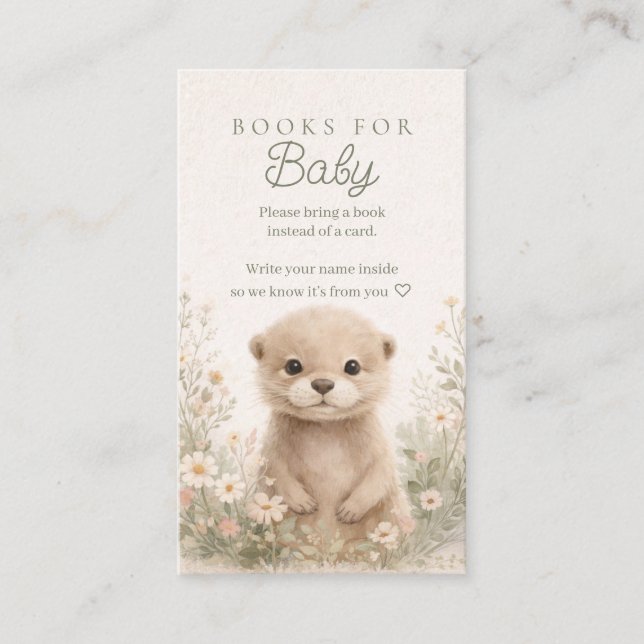 Carte De Visite Woodland Otter Baby Shower Books for Baby Insert (Devant)