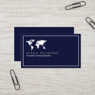 Carte De Visite World Map Travel Consultant en bleu foncé