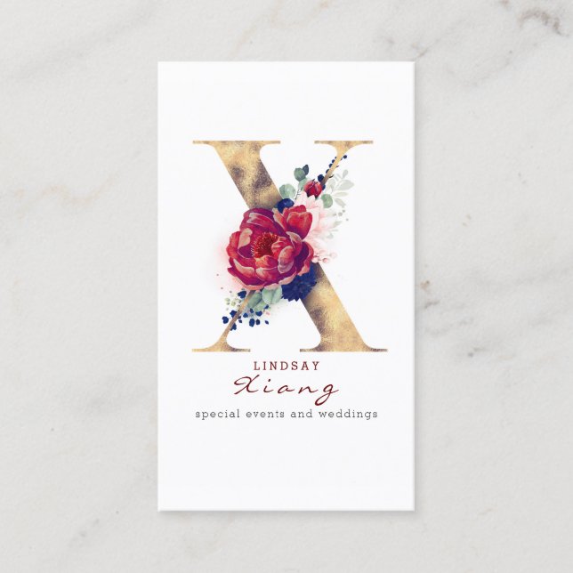 Carte De Visite X Monogram Burgundy Gold et Navy Blue Floral (Devant)