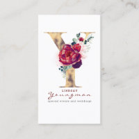 Y Monogramme Gold Foil et Bourgogne Red Floral