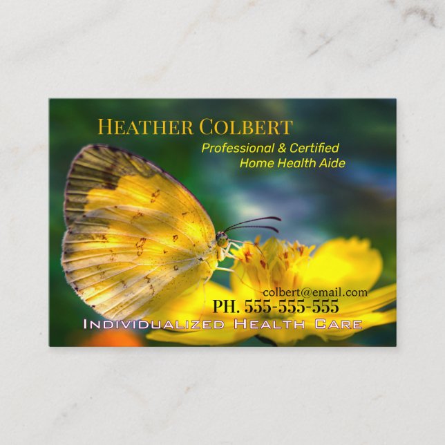 Carte De Visite Yellow Butterfly Trustworthy Caregiver (Devant)